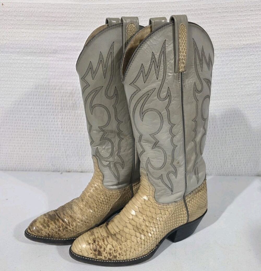 Vintage J Chisholm Snakeskin Cowboy Boots Men’s 7.5 D Exotic Western USA Made